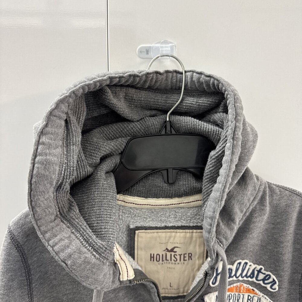Hollister Sweater Y2K Large Gray Full Zip Hoodie Casual Comfort Youth Teens - Picture 5 of 11